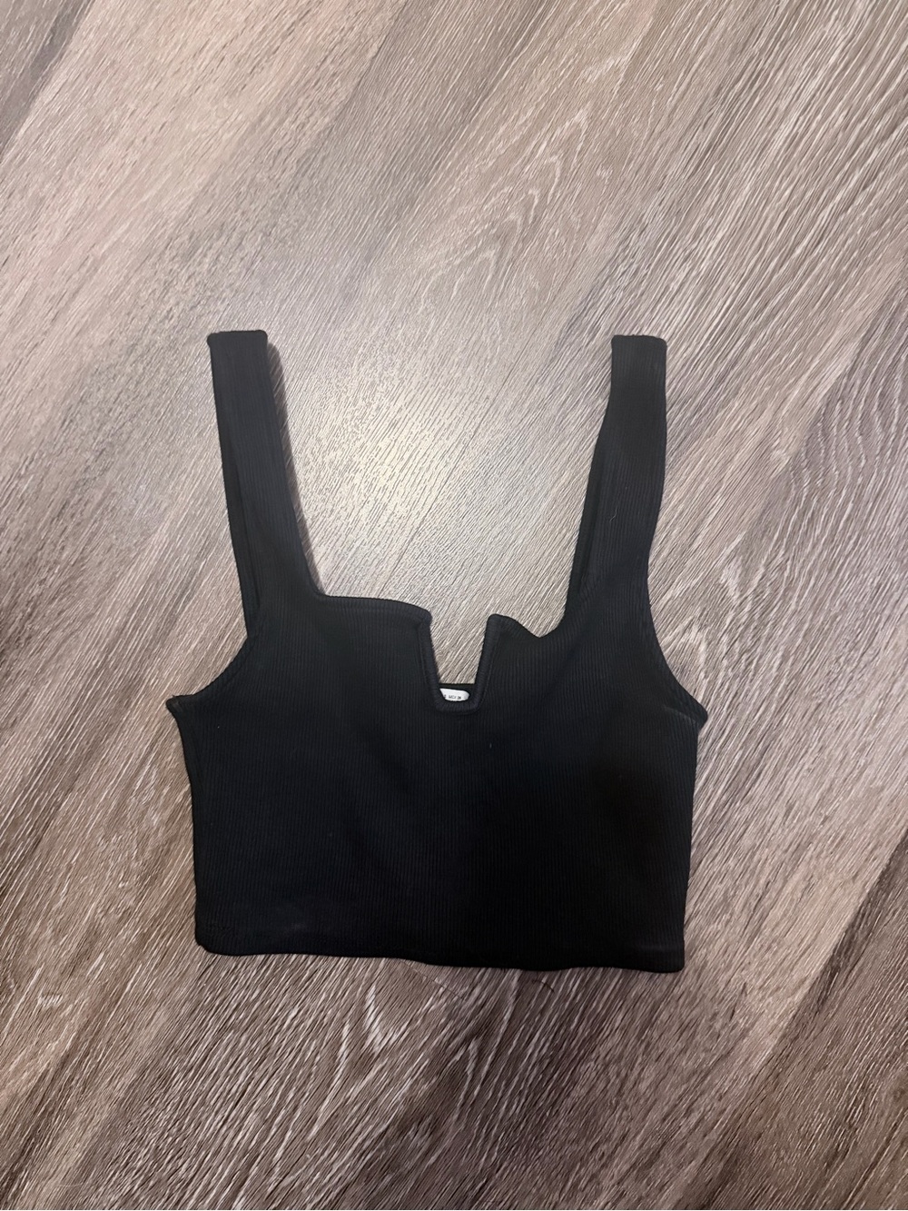Zara Black Ribbed Notch Crop Top